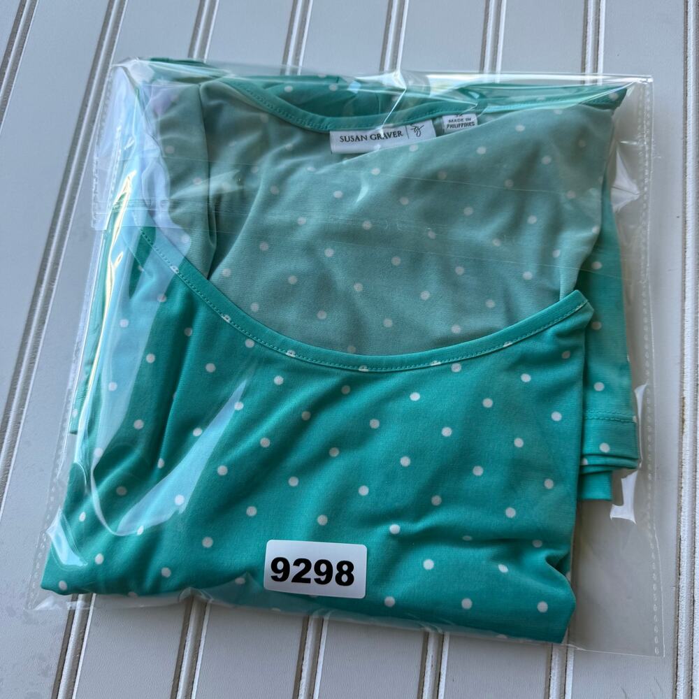 Susan Graver turquoise white polka dot pattern scoop neck top Size 3X - Picture 9 of 9